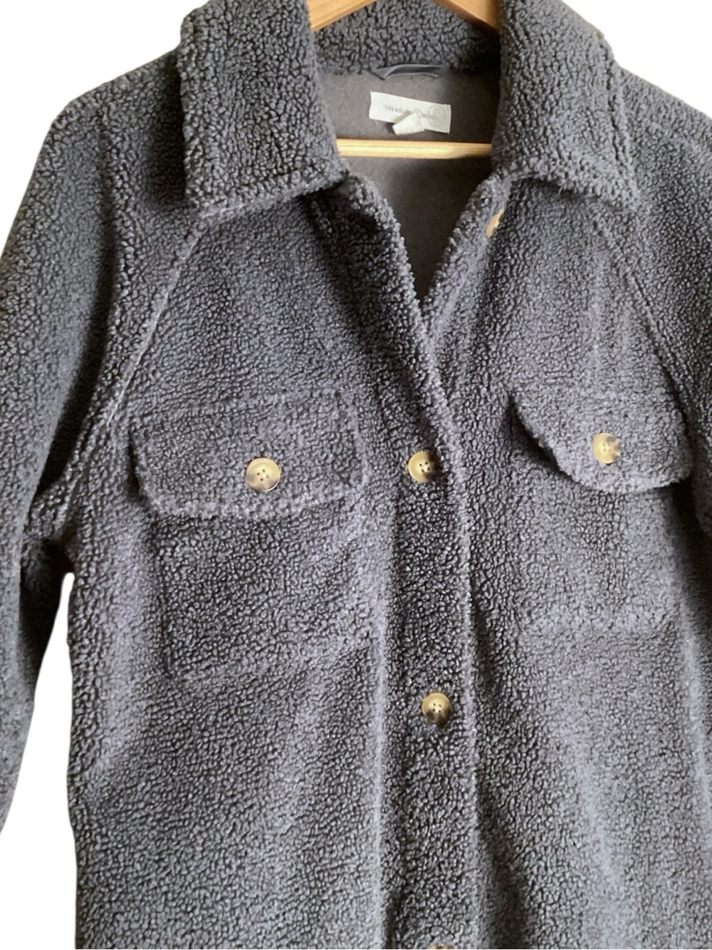 Treasure & Bond Gray Blue Teddy Sherpa Faux Shearling Shacket Jacket Small - Picture 3 of 12
